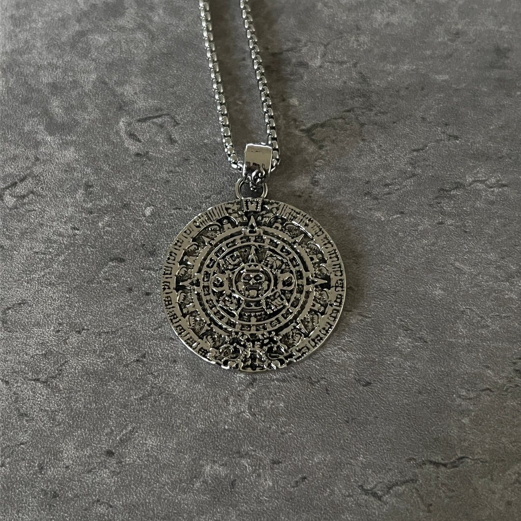 Aztec calendar in silver